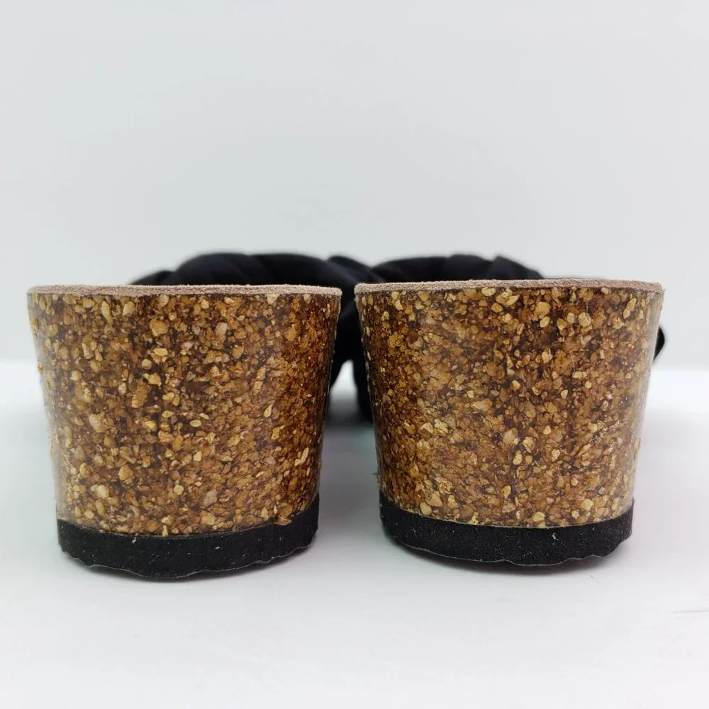 NEW PepPep Womens Size 7 Black Bow Cork Slip On Comfort Wedge Sandals PP01WG_7